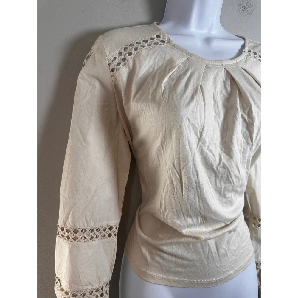 Banana Republic Womens XS Cream Eyelet Crochet Balloon Sleeve Pleated Blouse NEW